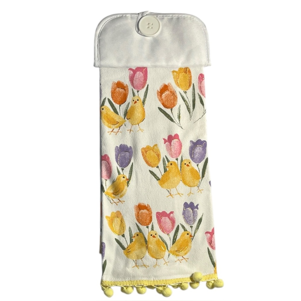 Easter Themed Hanging Towel Home Decor Spring Yellow White Farmhouse Violet Pink